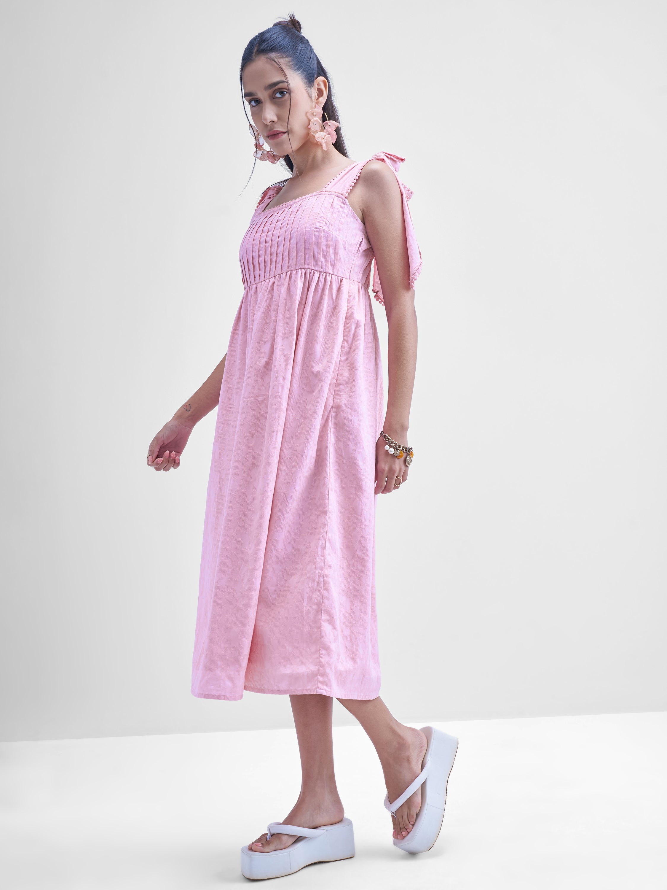 Tokyo Talkies Women Pink Solid Fit and Flare Dress - Pink - Image 2