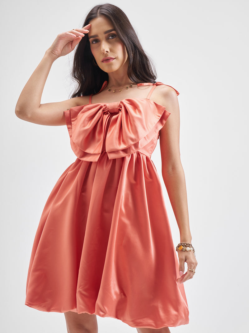 Tokyo Talkies Women Orange Solid Balloon Dress - Orange - Image 1