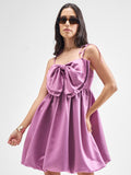 Tokyo Talkies Women Purple Solid Balloon Dress - Purple - Image 1