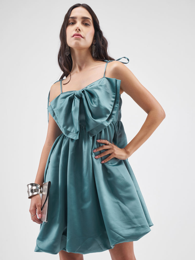 Tokyo Talkies Women Blue Solid Balloon Dress - Blue - Image 1