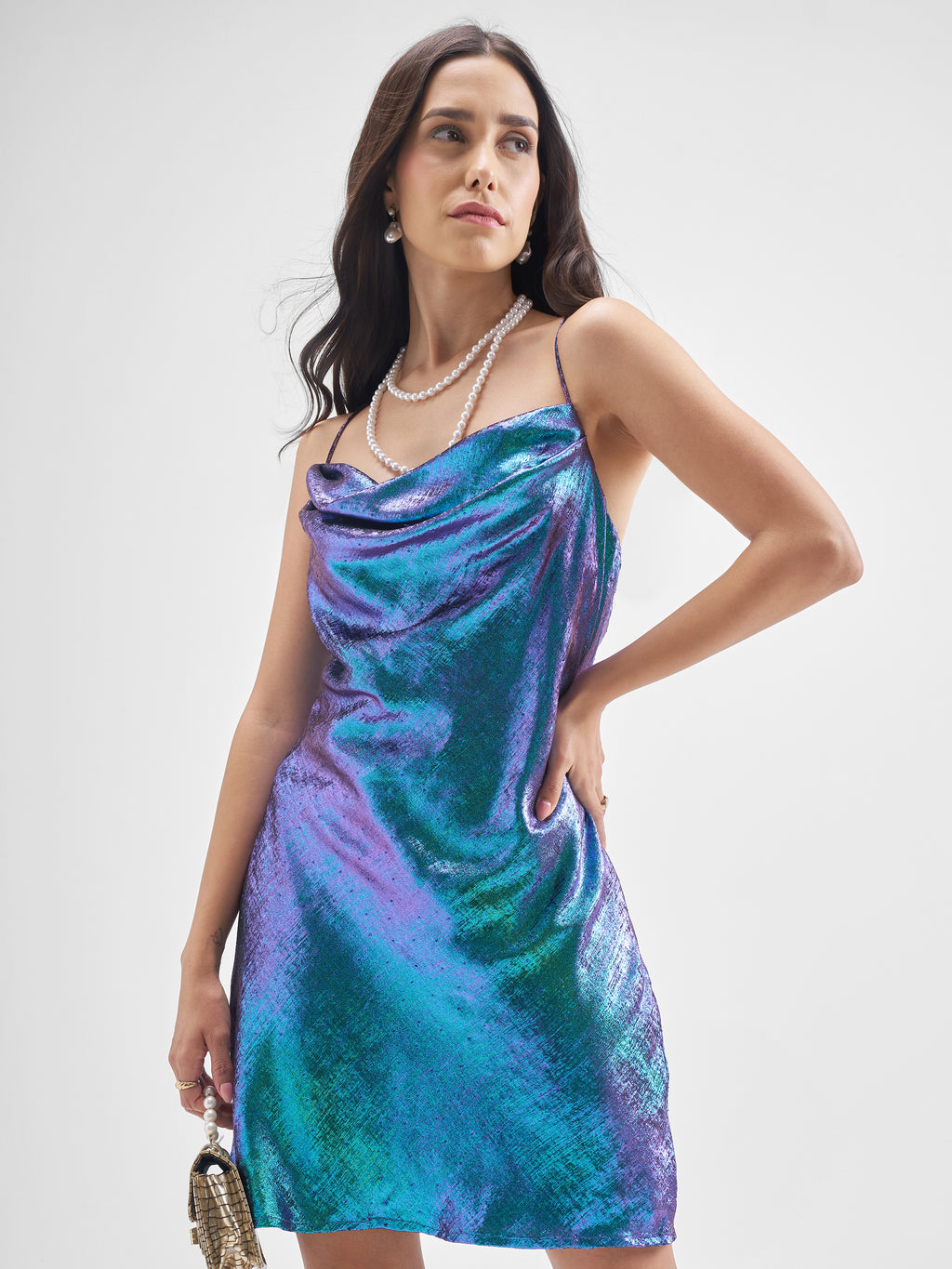 Tokyo Talkies Women Blue Solid Fit and Flare Dress - Blue - Image 1