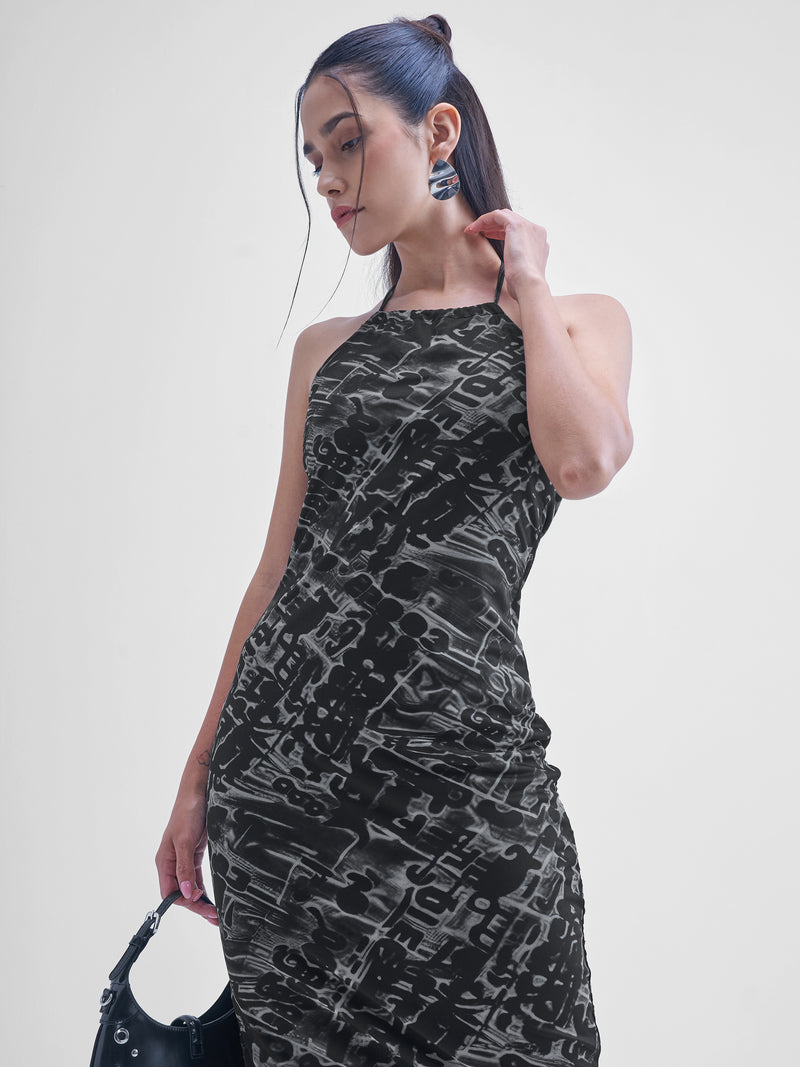 ESPYR By Tokyo Talkies Women Black Printed Bodycon Dress - Black - Image 1