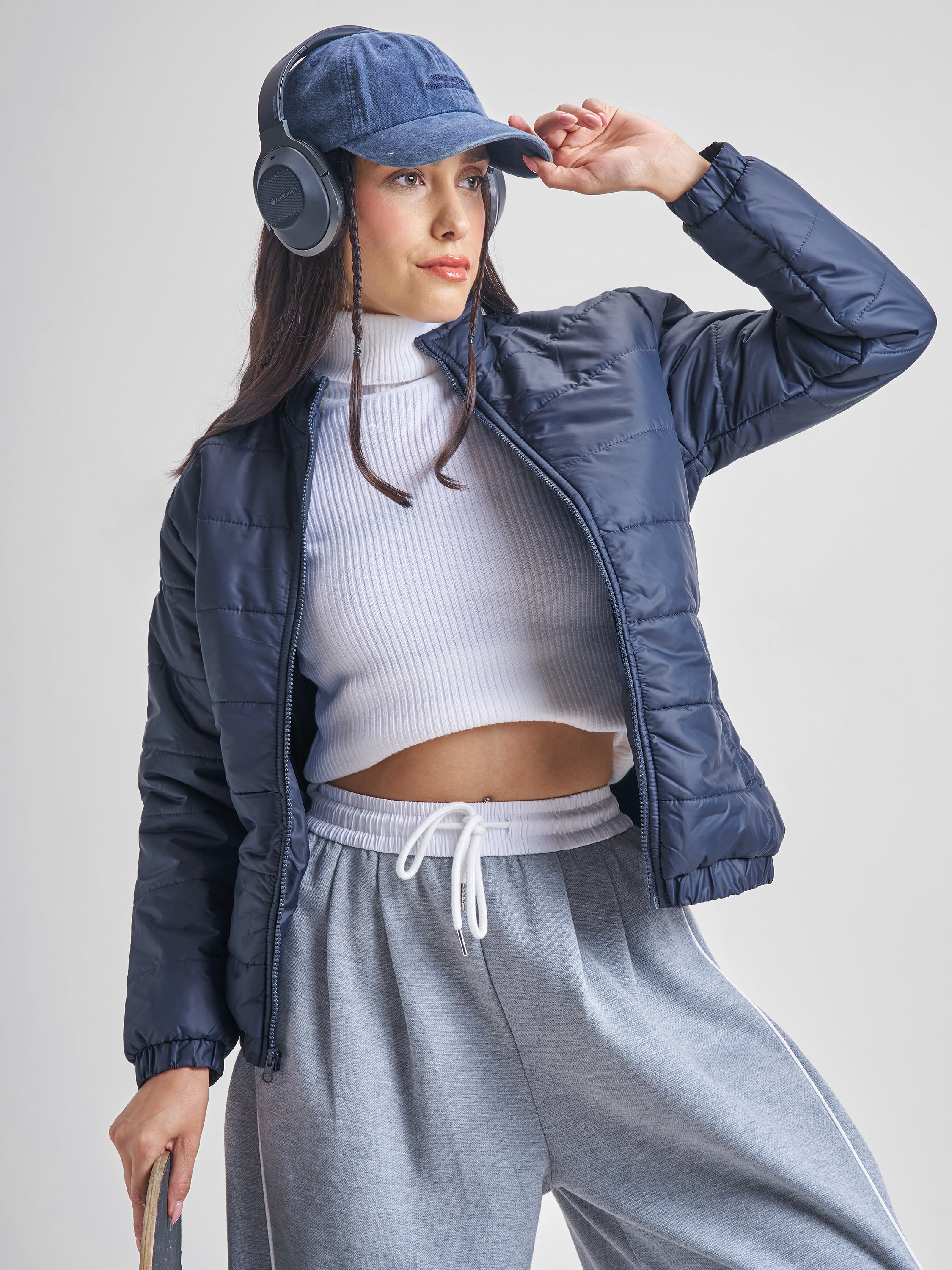 Tokyo Talkies Womens Navy Blue Polyester Jacket - Navy Blue - Image 1