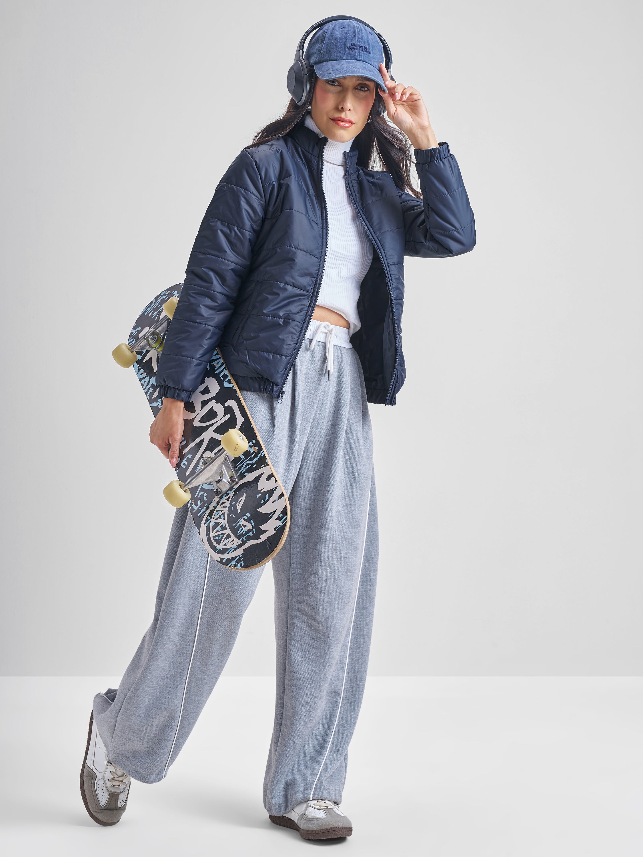 Tokyo Talkies Womens Navy Blue Polyester Jacket - Navy Blue - Image 2
