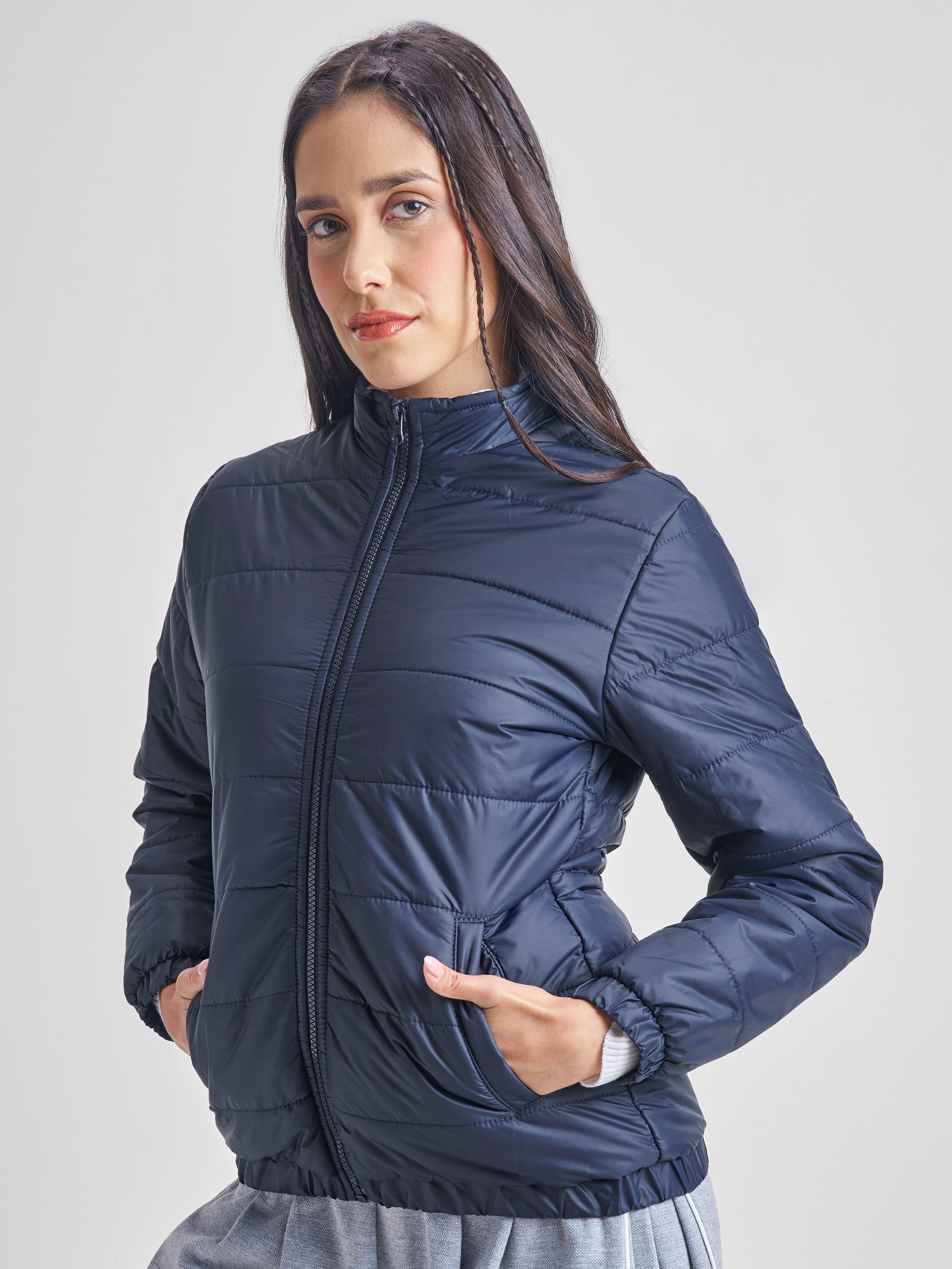 Tokyo Talkies Womens Navy Blue Polyester Jacket - Navy Blue - Image 4