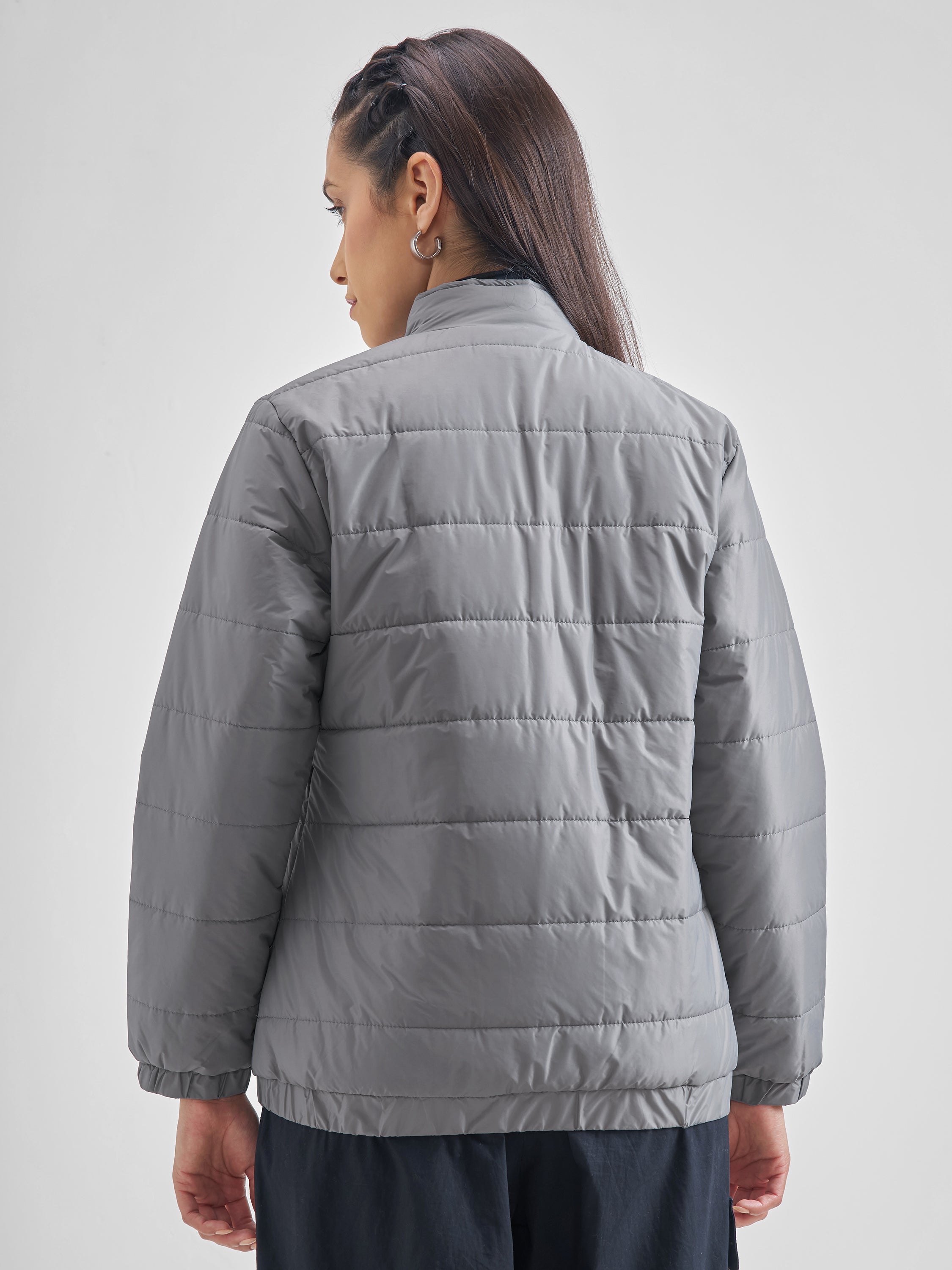 Tokyo Talkies Womens Grey/Silver Polyester Puffer Jacket - Grey - Image 3