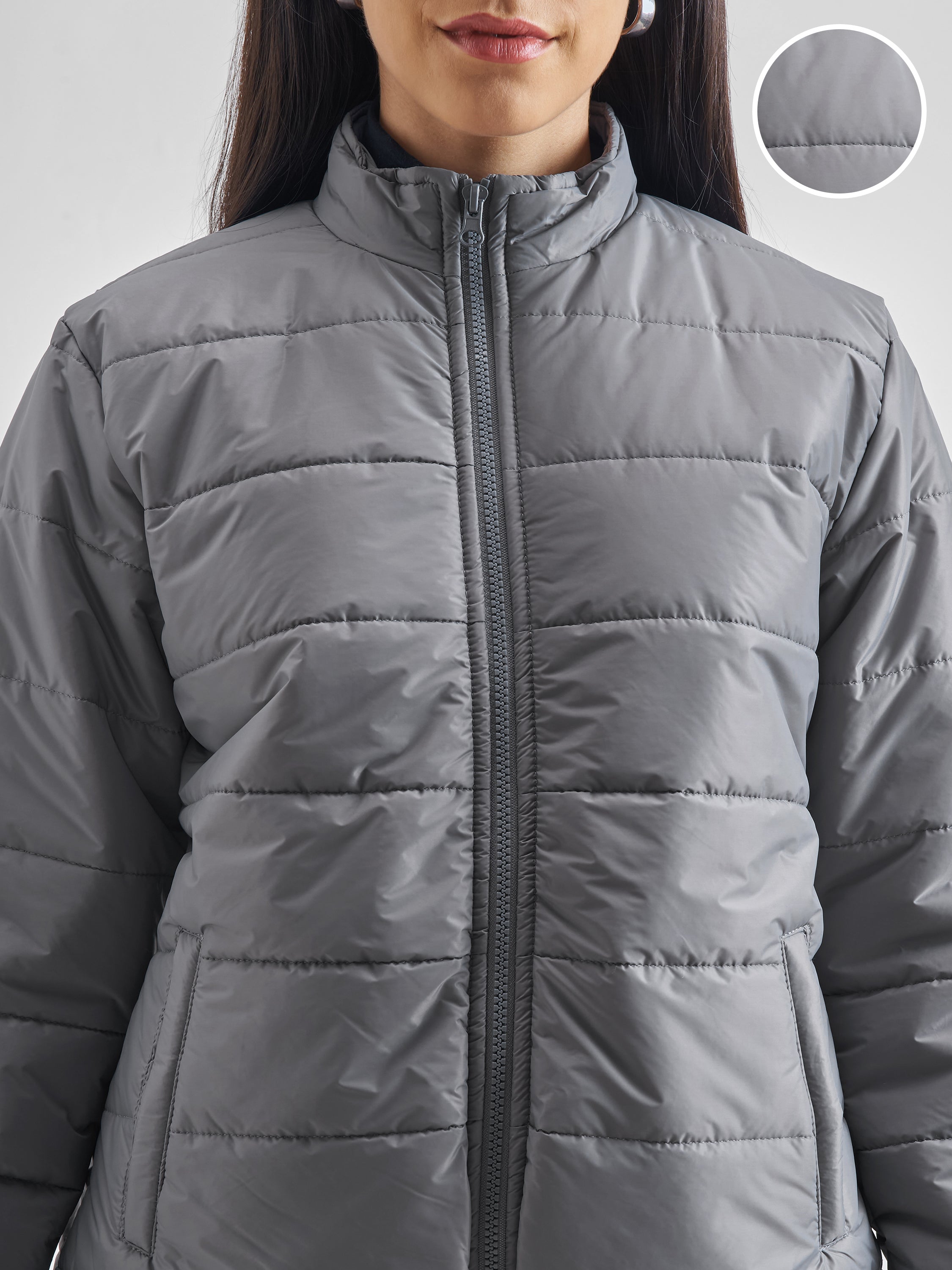 Tokyo Talkies Womens Grey/Silver Polyester Puffer Jacket - Grey - Image 5