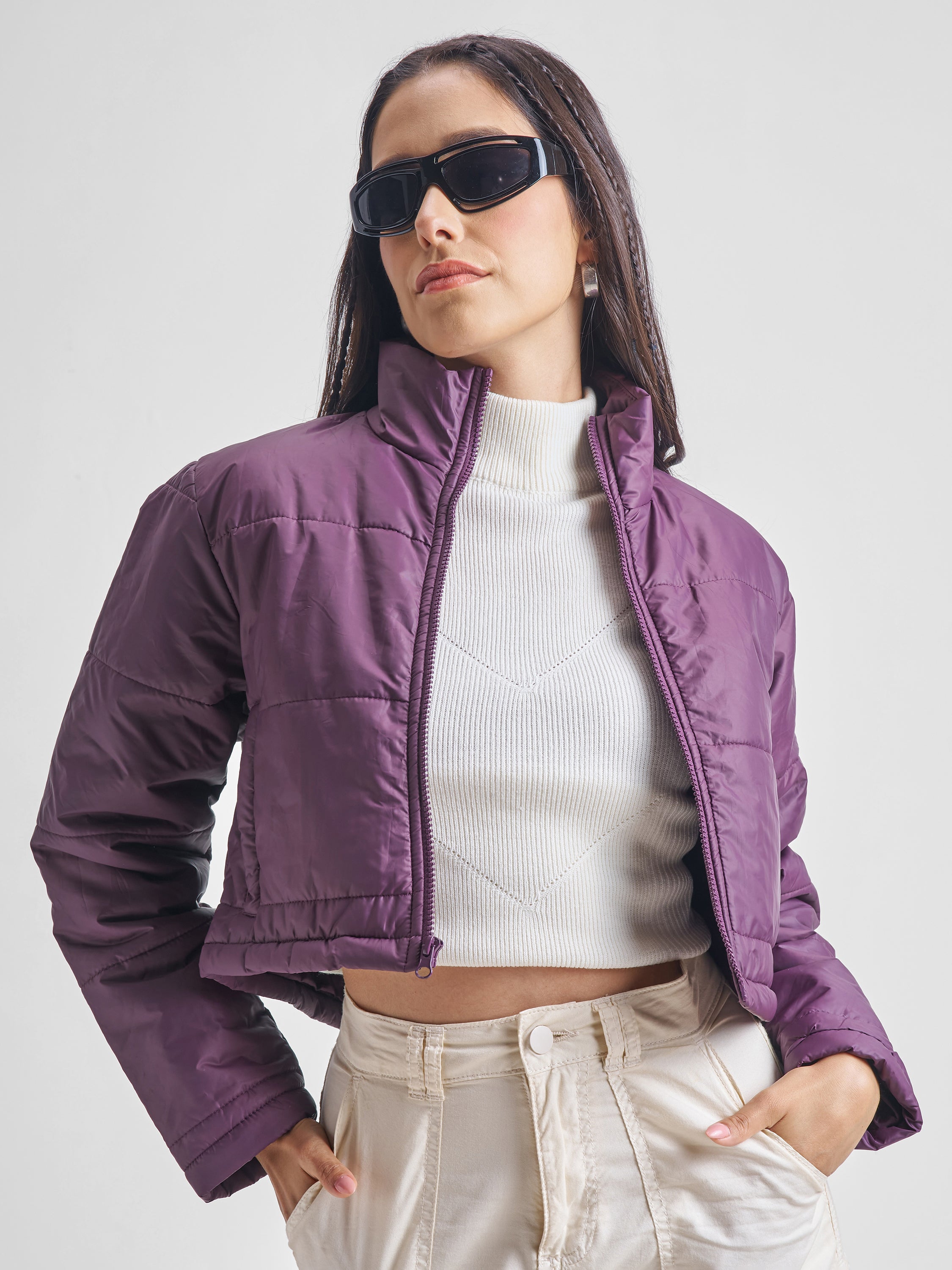 Tokyo Talkies Womens Puffer Jacket - Purple - Image 1
