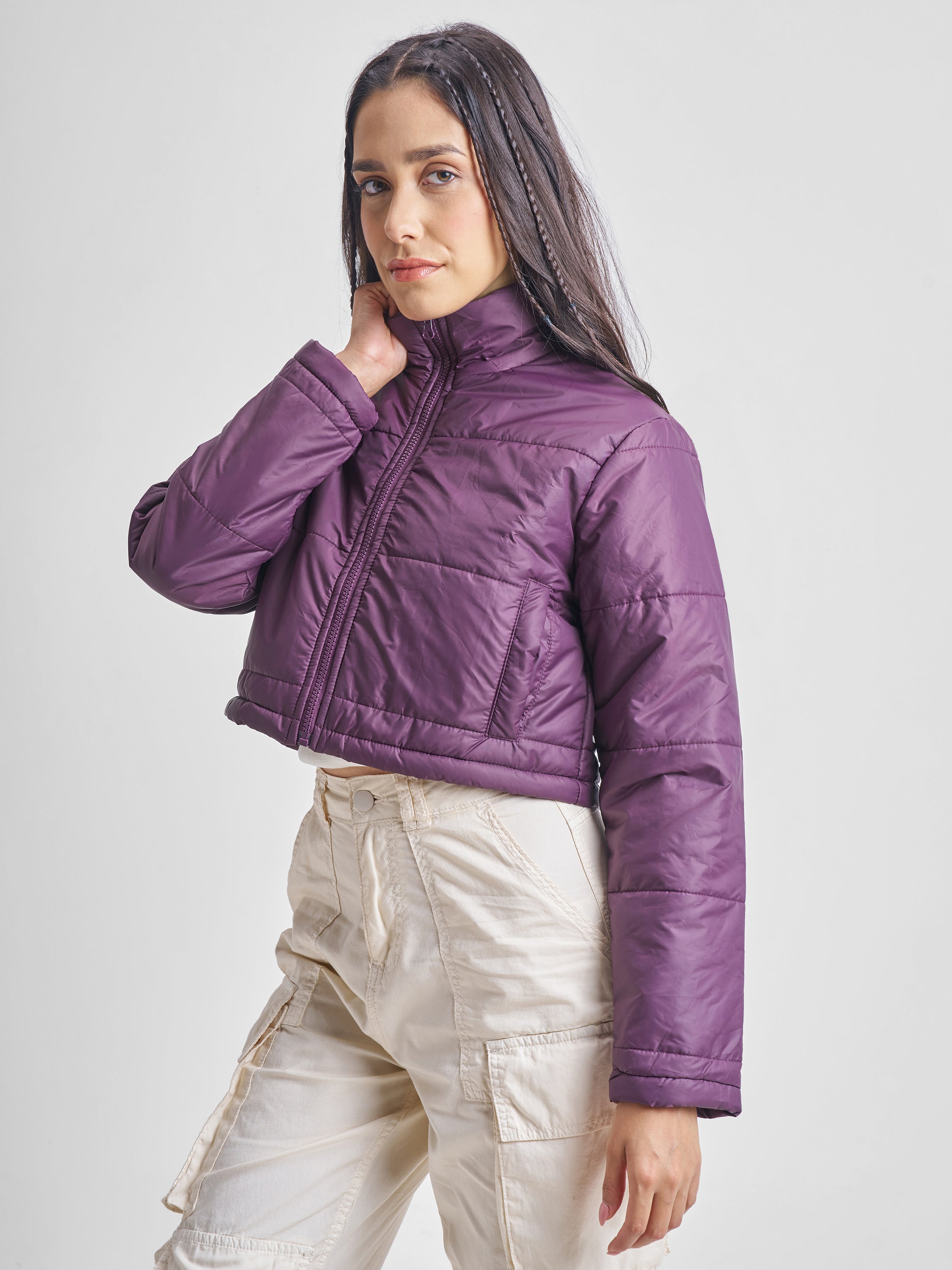 Tokyo Talkies Womens Puffer Jacket - Purple - Image 4