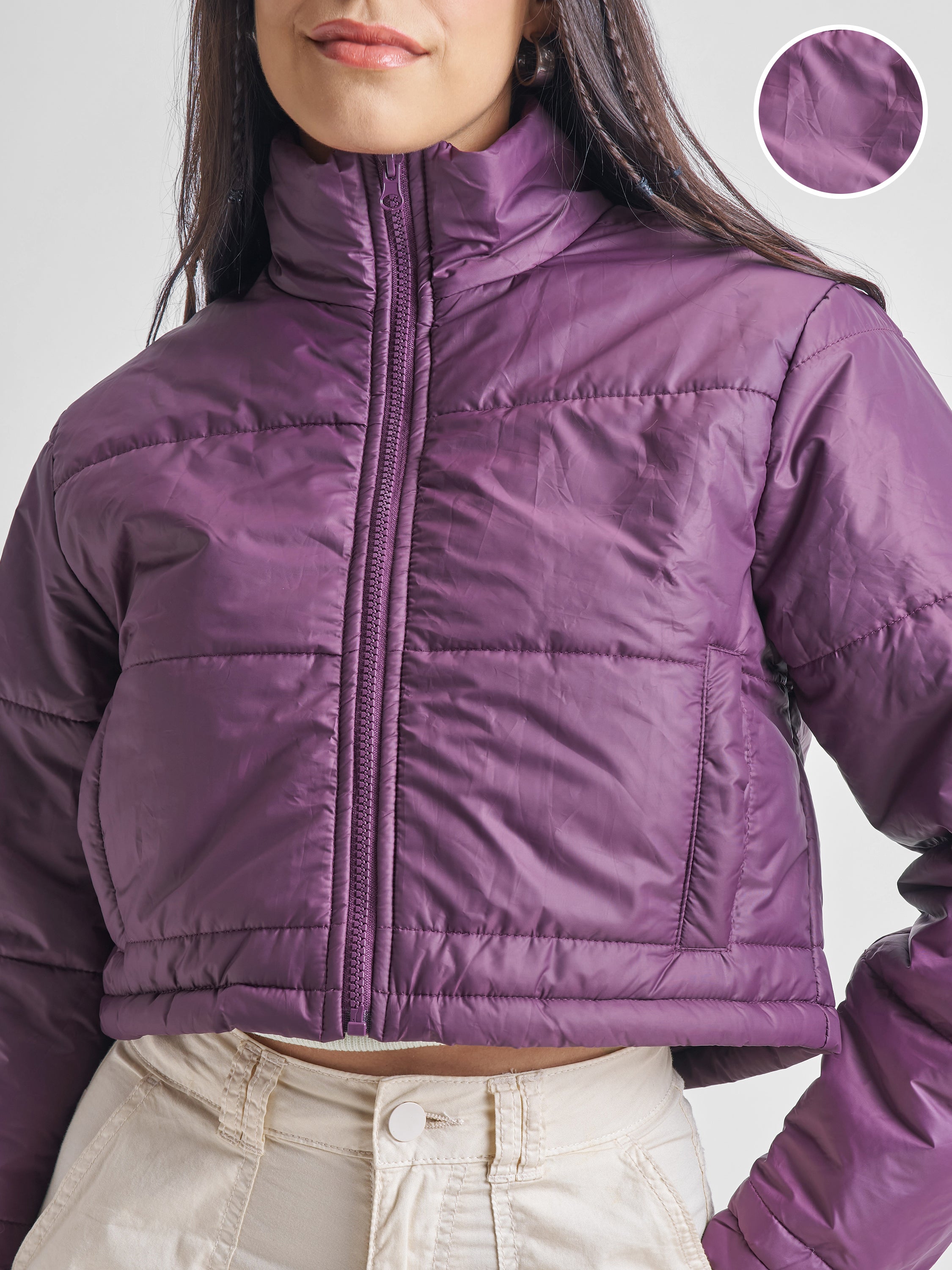 Tokyo Talkies Womens Puffer Jacket - Purple - Image 5