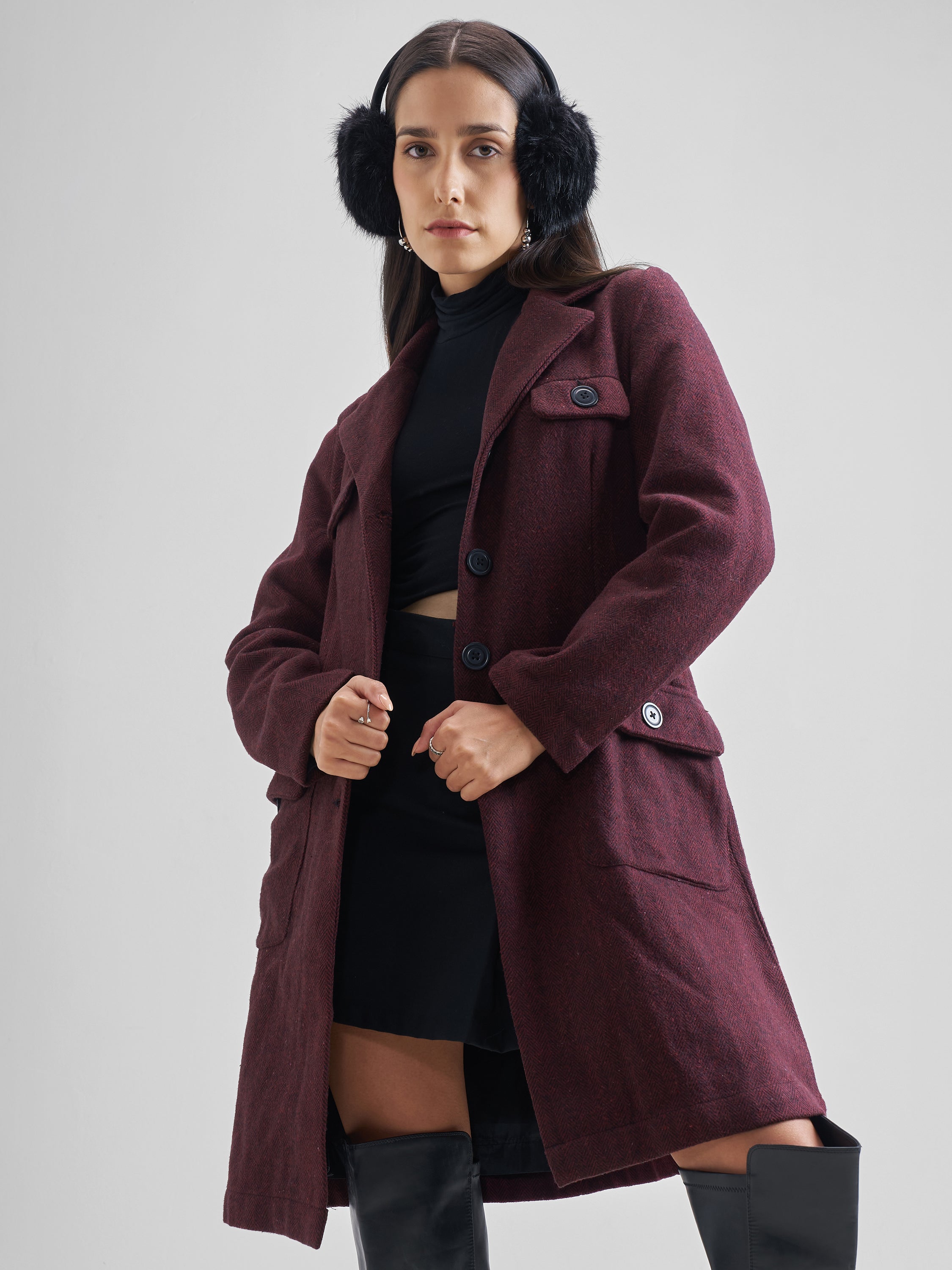 Tokyo Talkies Women Maroon Open Front Jacket - Maroon - Image 1