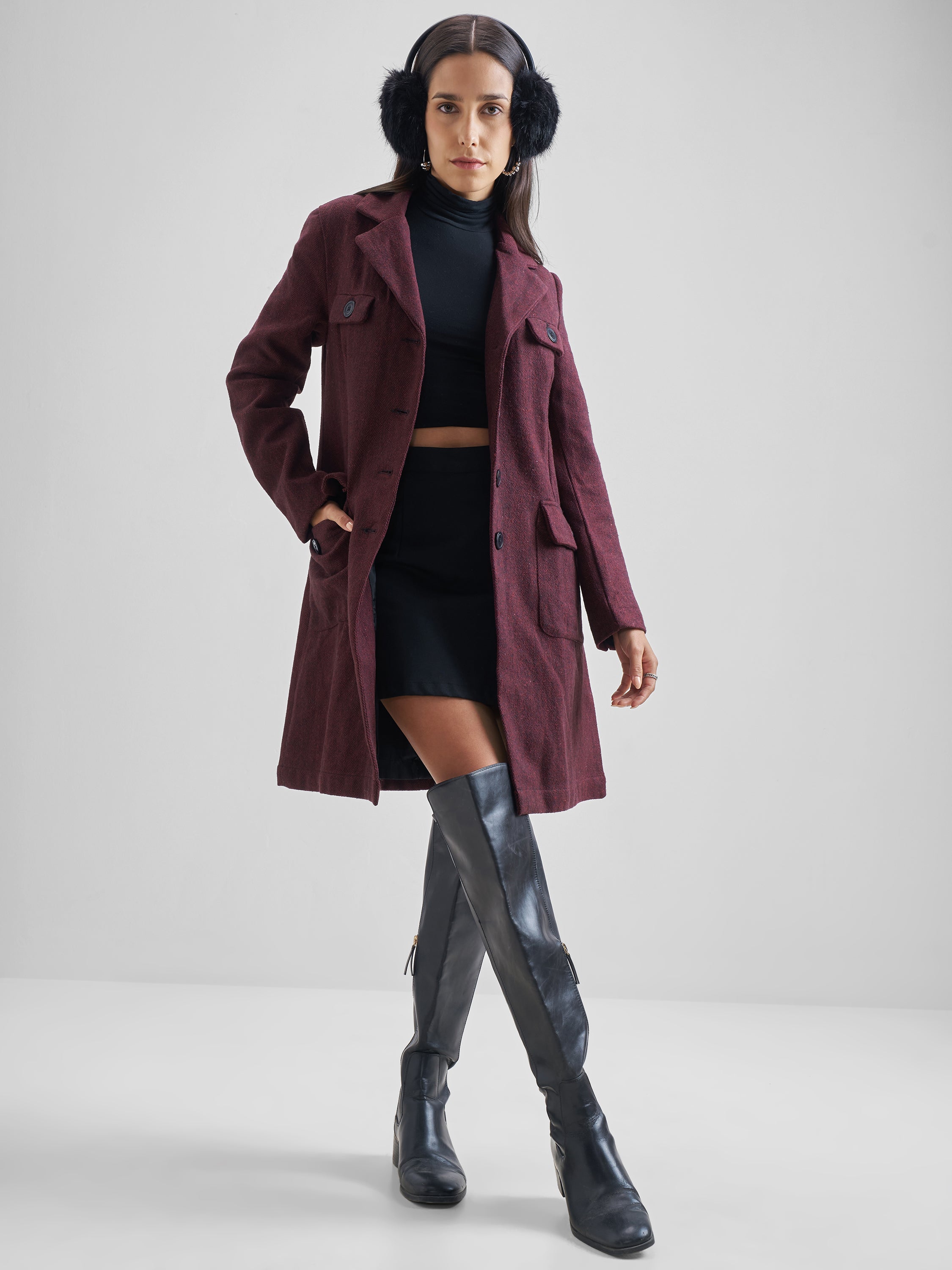 Tokyo Talkies Women Maroon Open Front Jacket - Maroon - Image 2