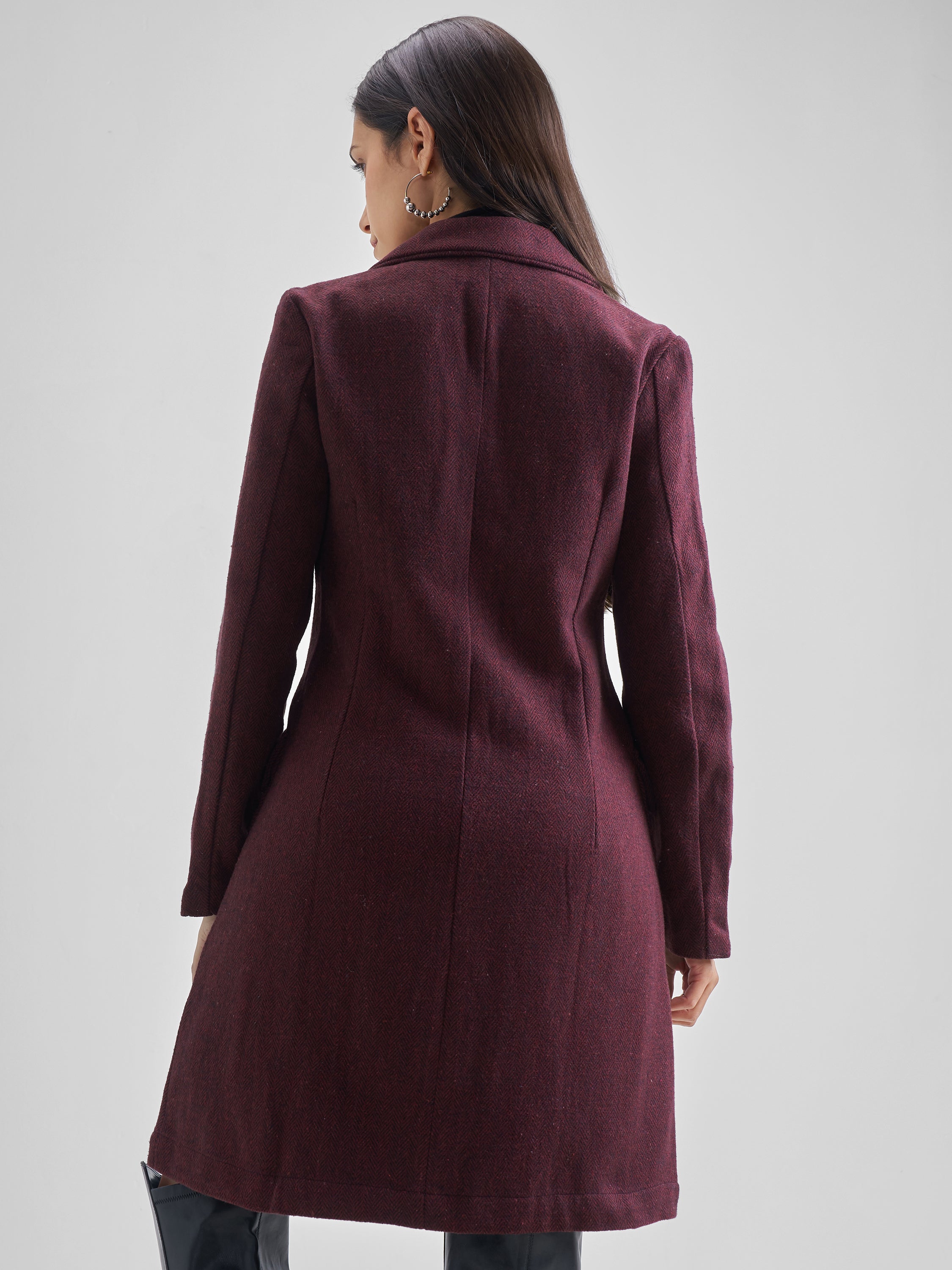 Tokyo Talkies Women Maroon Open Front Jacket - Maroon - Image 3