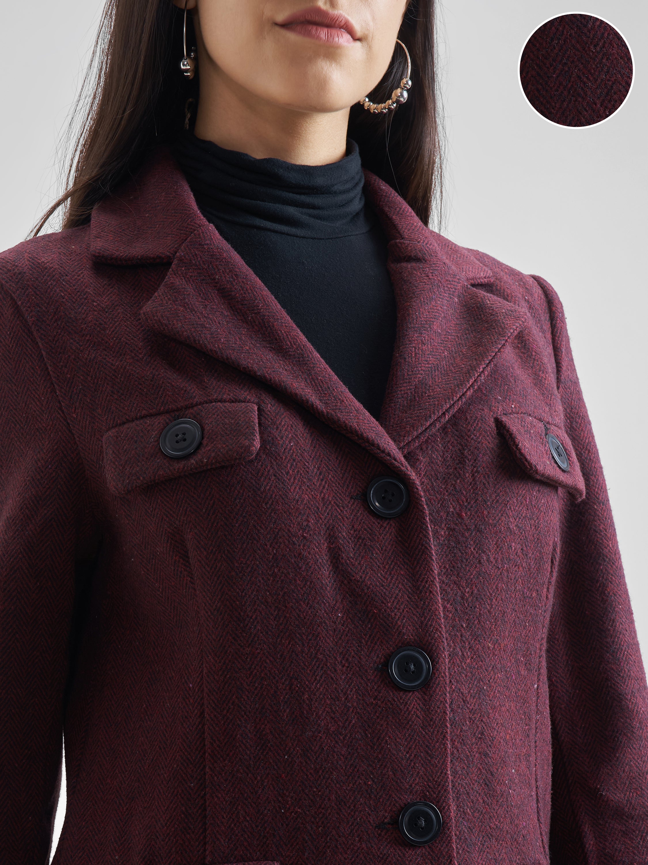 Tokyo Talkies Women Maroon Open Front Jacket - Maroon - Image 5