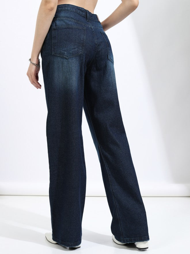 Tokyo Talkies Women Blue Straight Fit Stretchable Jeans - Blue - Image 3
