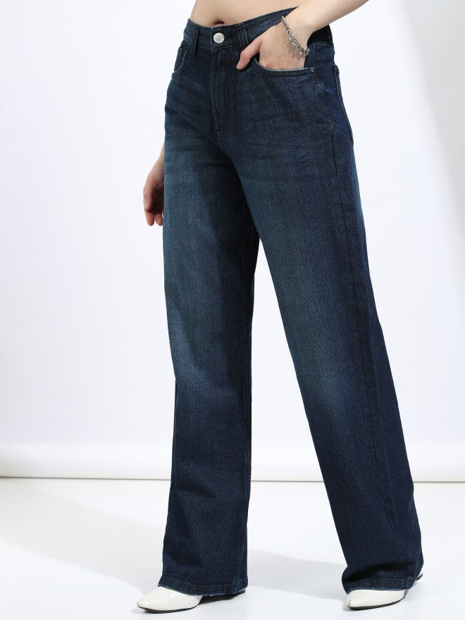 Tokyo Talkies Women Blue Straight Fit Stretchable Jeans - Blue - Image 4