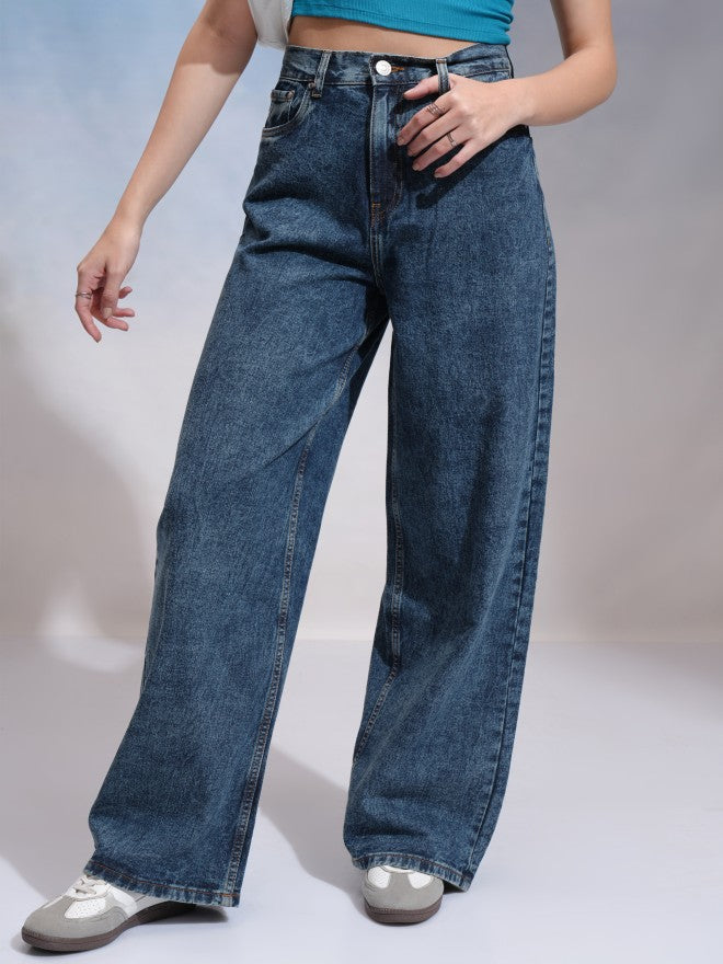 Tokyo Talkies Women Blue Wide Leg Jeans - Blue - Image 1