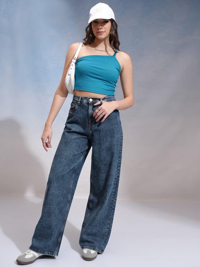 Tokyo Talkies Women Blue Wide Leg Jeans - Blue - Image 2