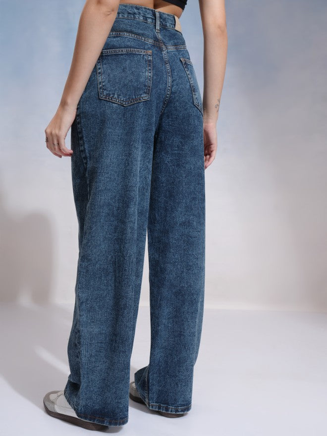 Tokyo Talkies Women Blue Wide Leg Jeans - Blue - Image 3