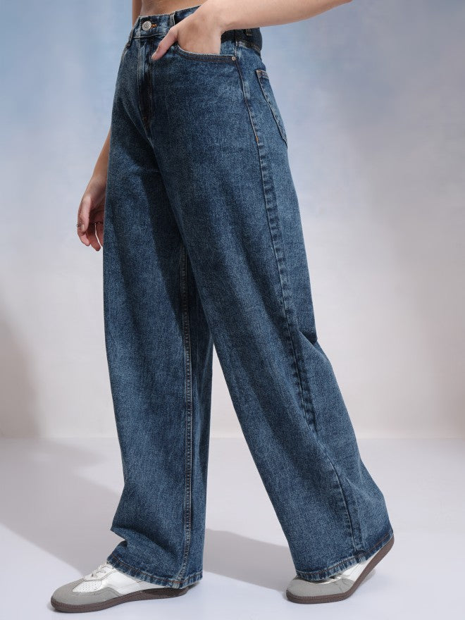 Tokyo Talkies Women Blue Wide Leg Jeans - Blue - Image 4