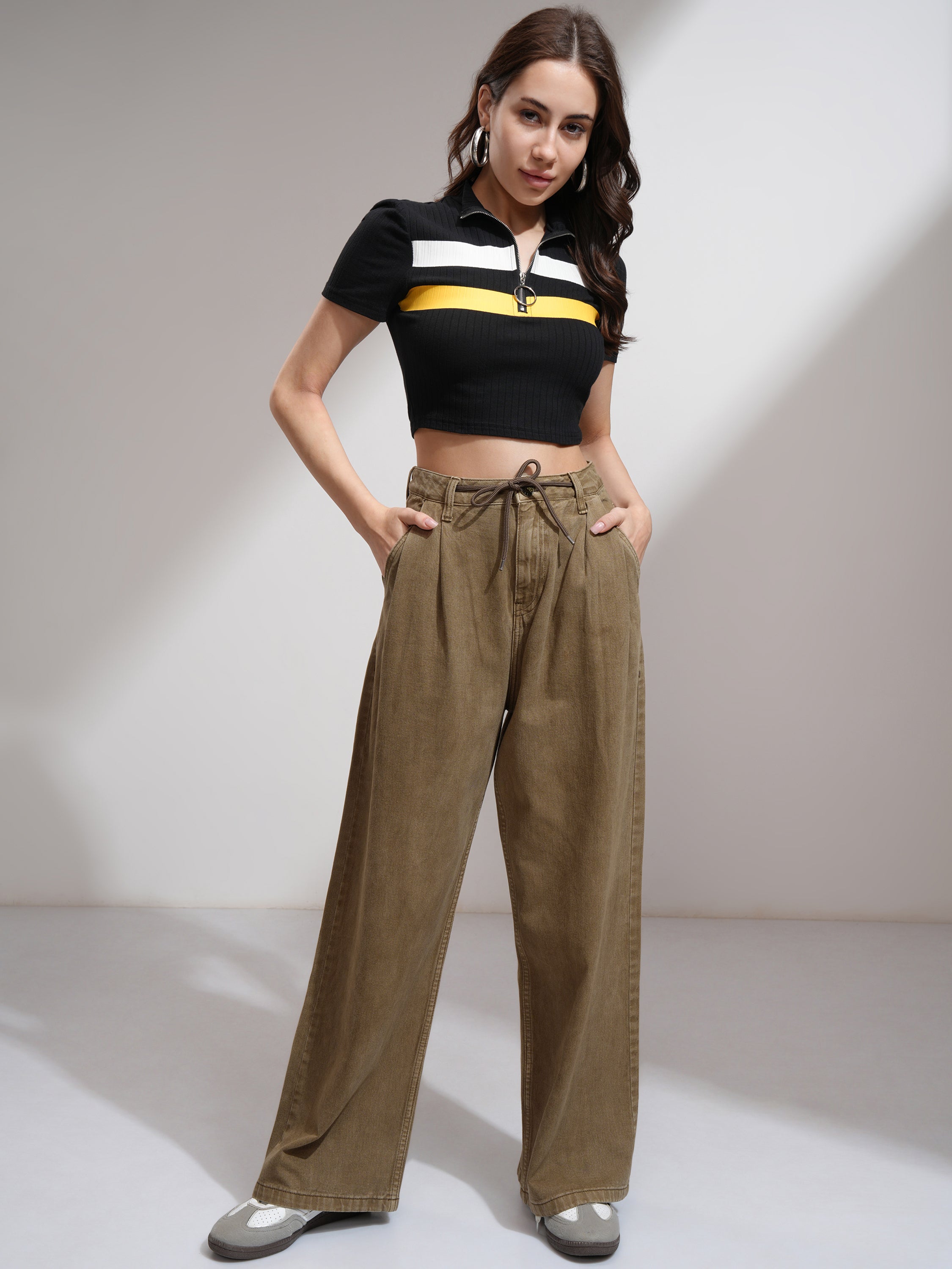 Tokyo Talkies Women Khaki Baggy Stretchable Jeans - Khaki - Image 2