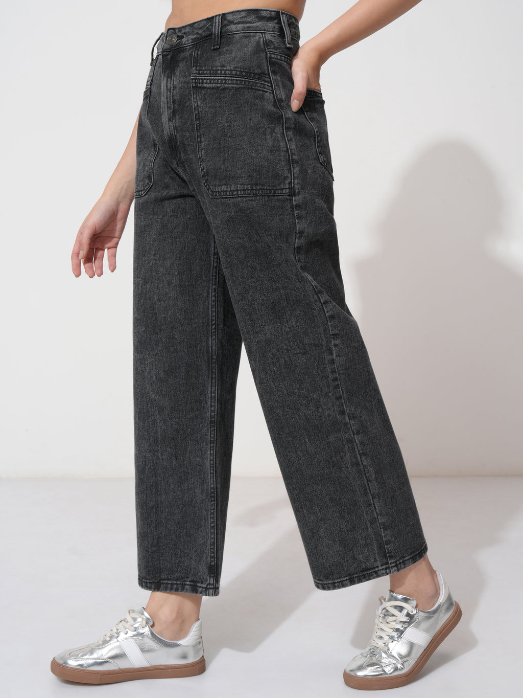 Tokyo Talkies Women Grey Straight Fit Stretchable Jeans - Grey - Image 4