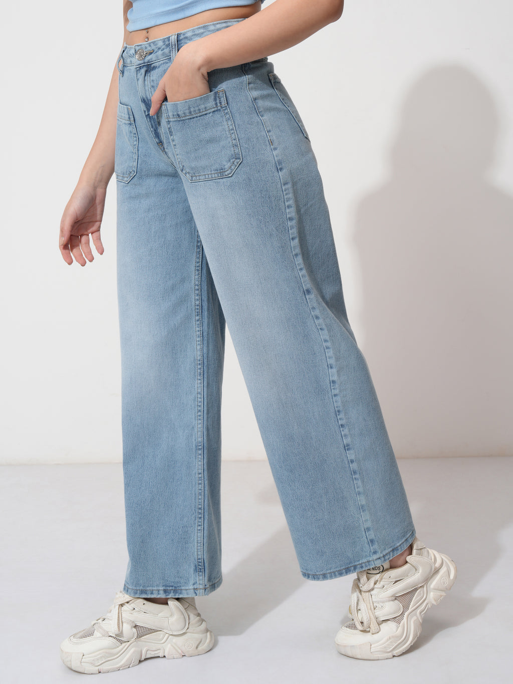 Tokyo Talkies Women Blue Wide Leg Stretchable Jeans - Blue - Image 4