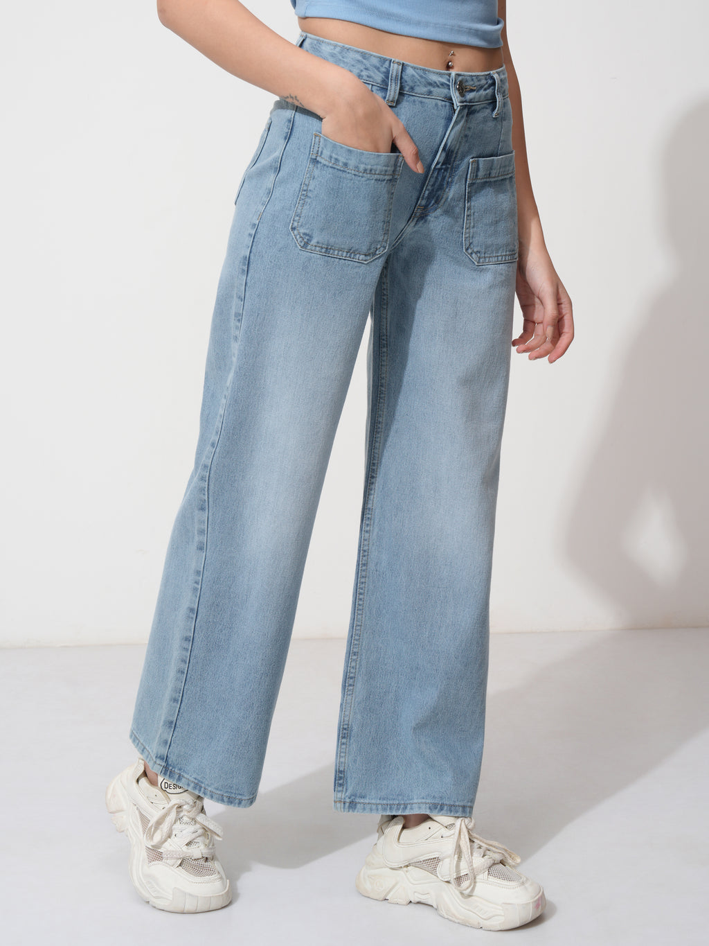 Tokyo Talkies Women Blue Wide Leg Stretchable Jeans - Blue - Image 6