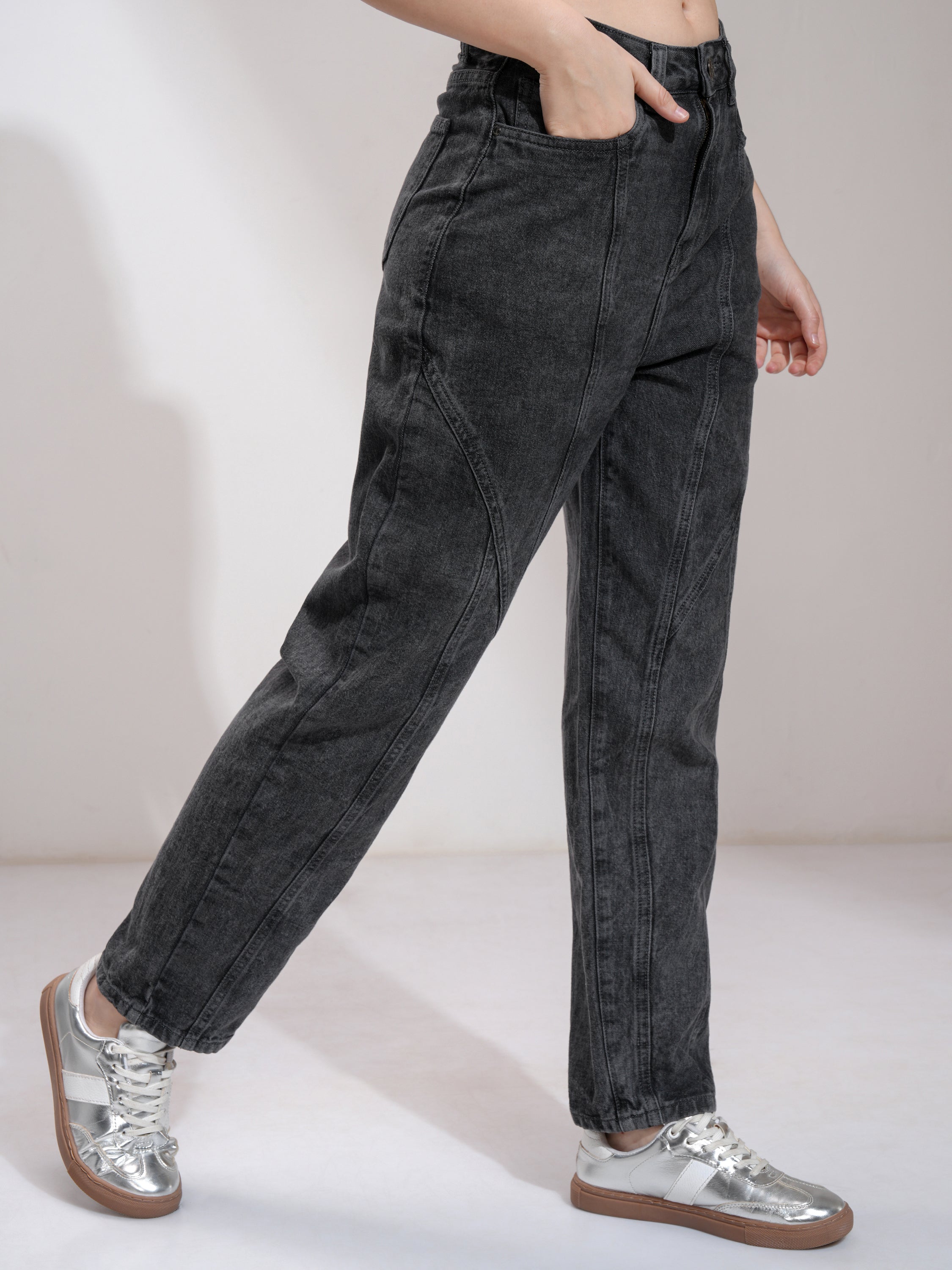 Tokyo Talkies Women Grey Straight Fit Stretchable Jeans - Grey - Image 6