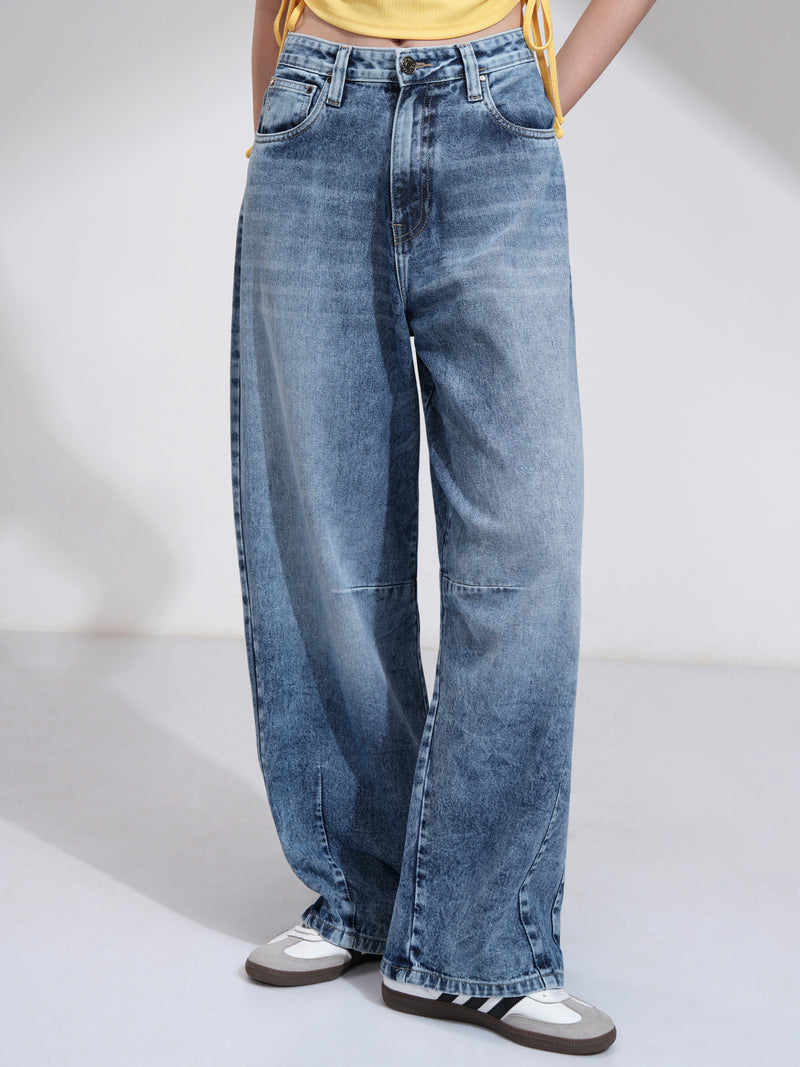 Tokyo Talkies Women Blue Wide Leg Slash Knee Jeans - Blue - Image 1