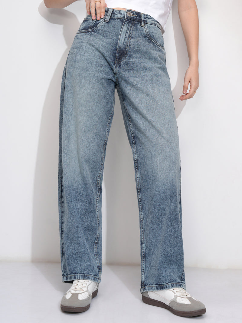 Tokyo Talkies Women Blue Wide Leg Jeans - Blue - Image 1