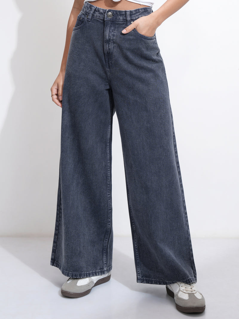 Tokyo Talkies Women Navy Blue Flared Stretchable Jeans - Navy Blue - Image 1