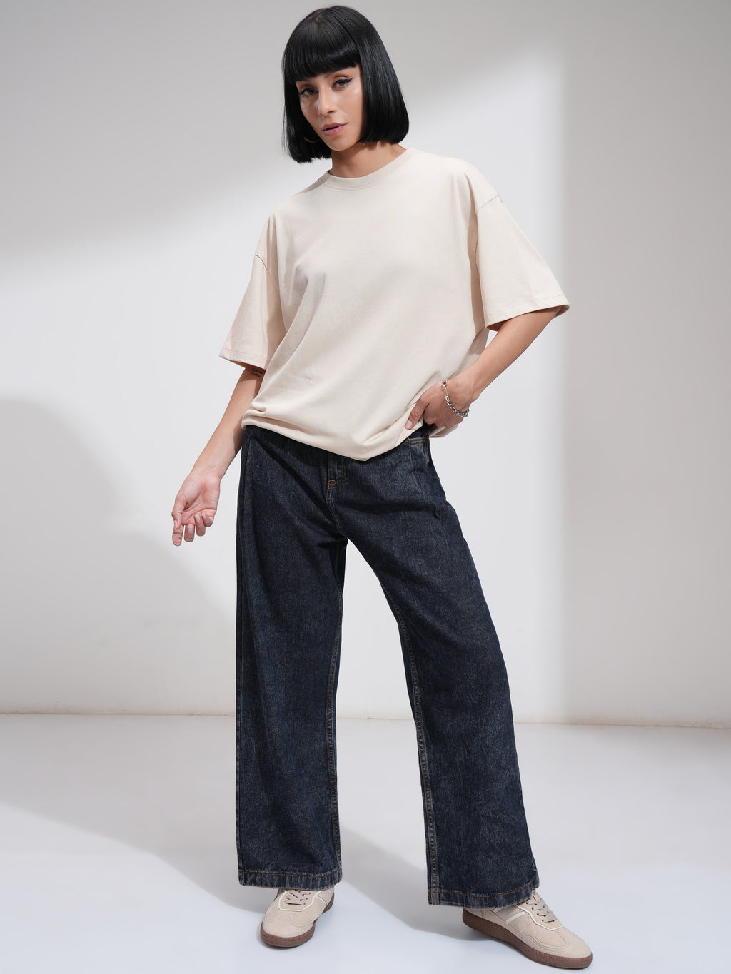 Tokyo Talkies Women Navy Blue Wide Leg Stretchable Jeans - Navy Blue - Image 2