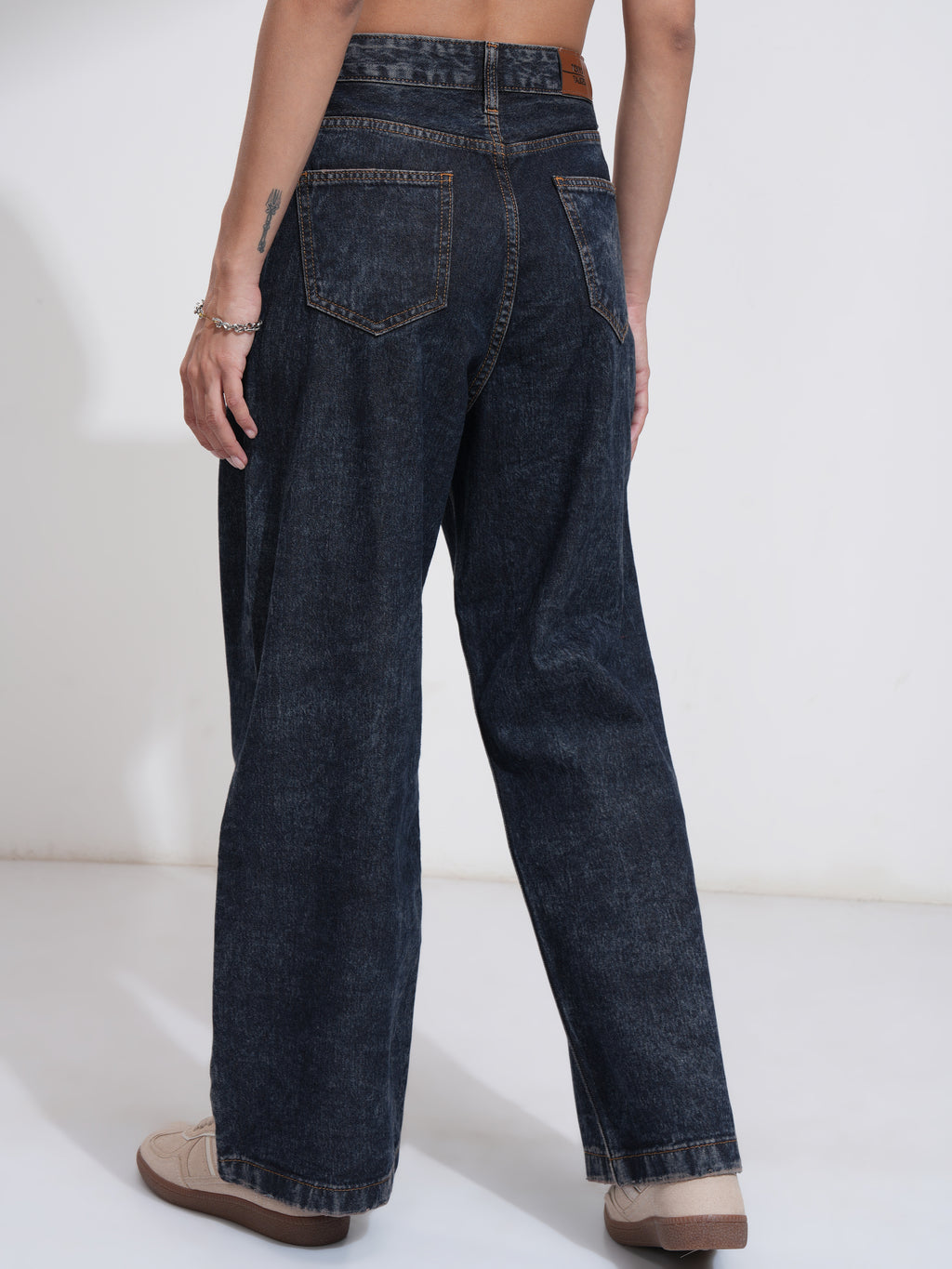 Tokyo Talkies Women Navy Blue Wide Leg Stretchable Jeans - Navy Blue - Image 3