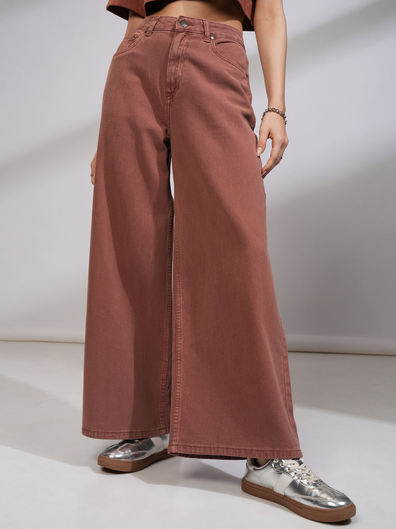 Tokyo Talkies Women Brown Flared Stretchable Jeans - Brown - Image 1