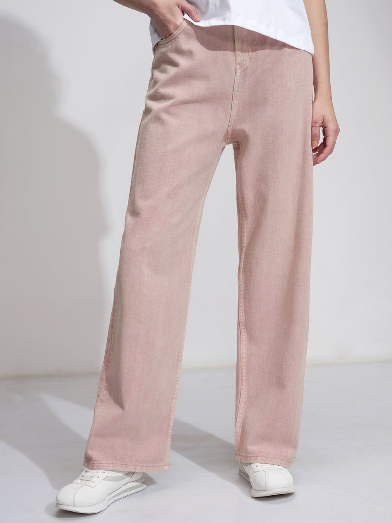 Tokyo Talkies Women Pink Wide Leg Stretchable Jeans - Pink - Image 1