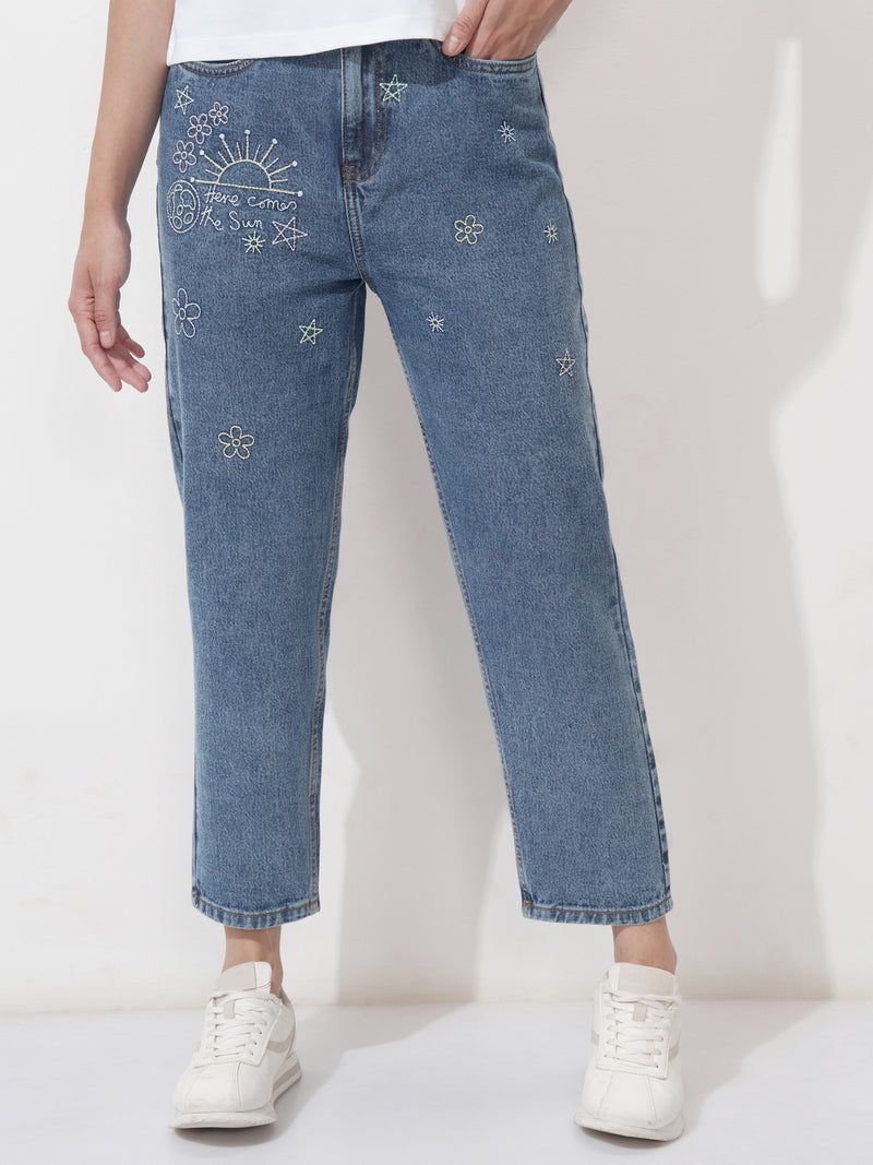 Tokyo Talkies Women Blue Mom Fit Stretchable Jeans - Blue - Image 1