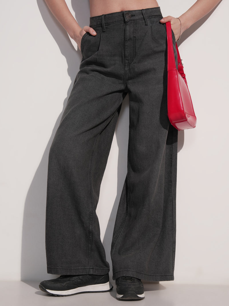 Tokyo Talkies Women Grey Wide Leg Jeans - Grey - Image 1