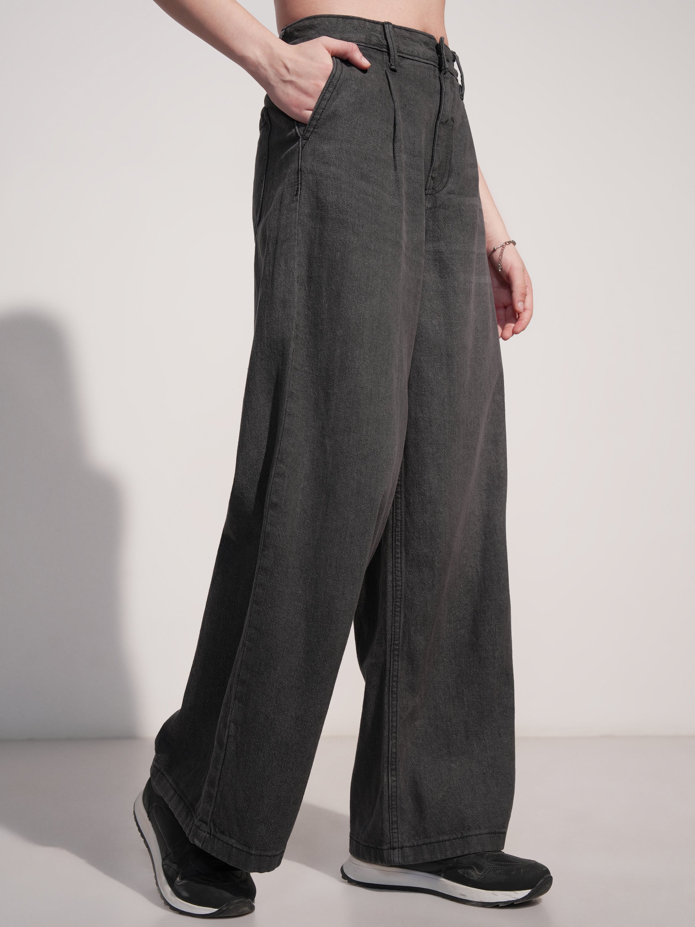 Tokyo Talkies Women Grey Wide Leg Jeans - Grey - Image 6