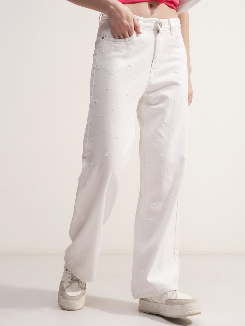 Tokyo Talkies Women White Straight Fit Stretchable Jeans - White - Image 1