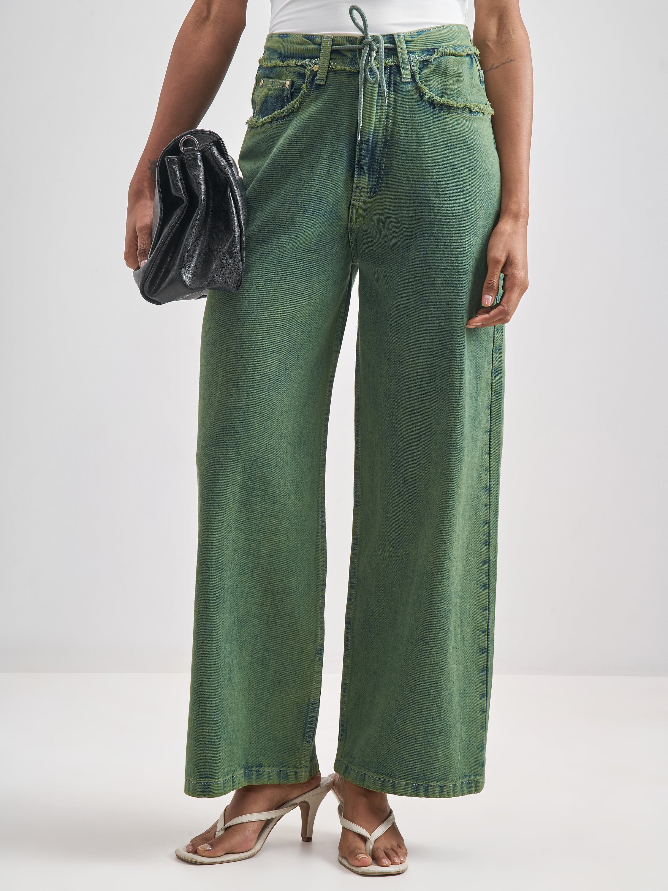 Street By Tokyo Talkies Women Green Loose Fit Jeans - Green - Image 1