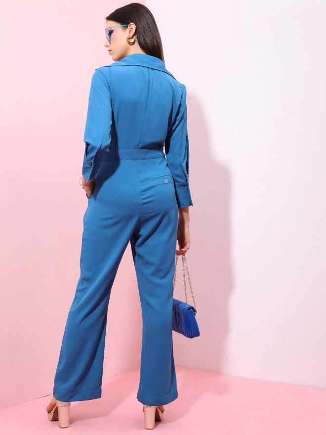Tokyo Talkies Women Blue Solid Jumpsuit - Blue - Image 3