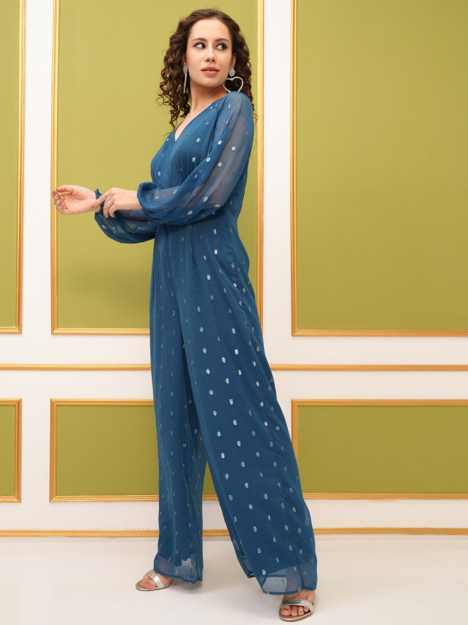 Tokyo Talkies Women Blue Self Design Jumpsuit - Blue - Image 2