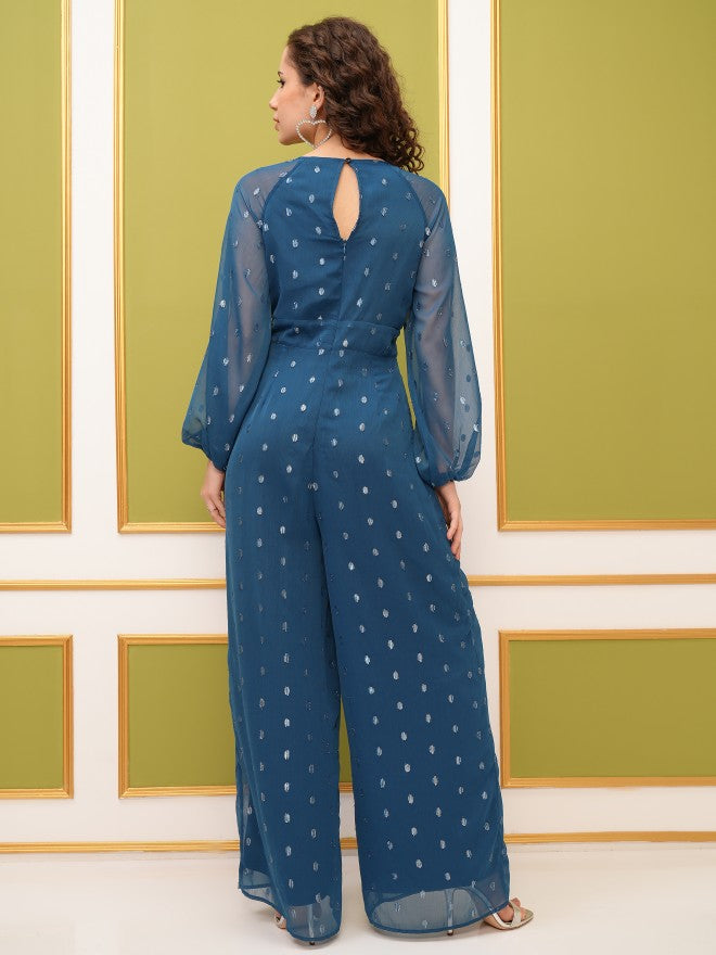 Tokyo Talkies Women Blue Self Design Jumpsuit - Blue - Image 3
