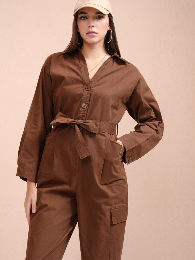 Tokyo Talkies Women Brown Solid Jumpsuit - Brown - Image 1