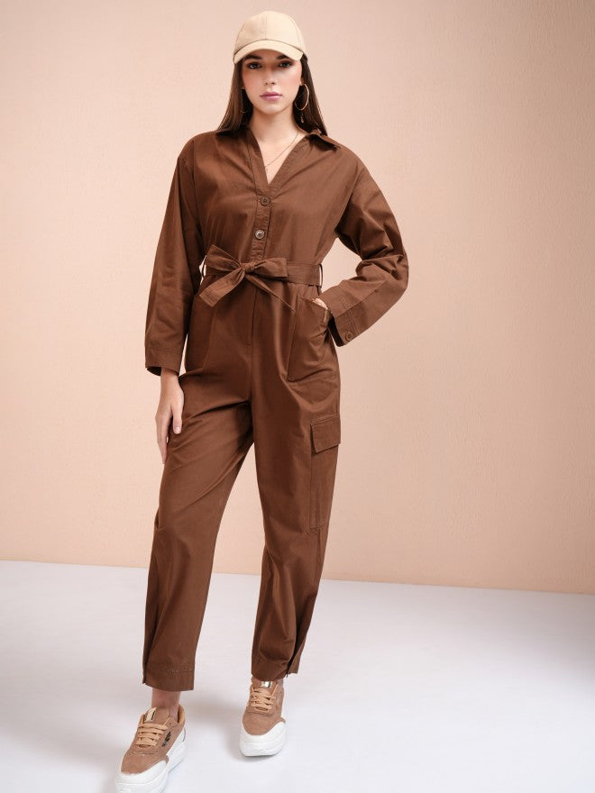 Tokyo Talkies Women Brown Solid Jumpsuit - Brown - Image 2