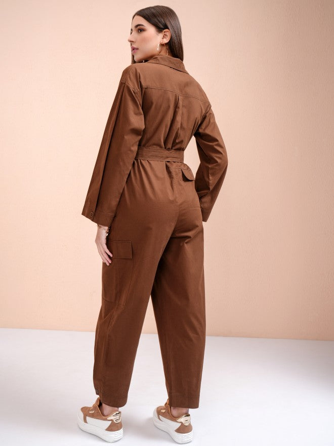 Tokyo Talkies Women Brown Solid Jumpsuit - Brown - Image 3