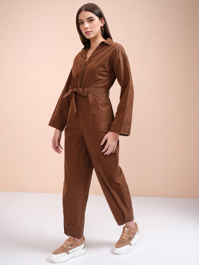 Tokyo Talkies Women Brown Solid Jumpsuit - Brown - Image 4