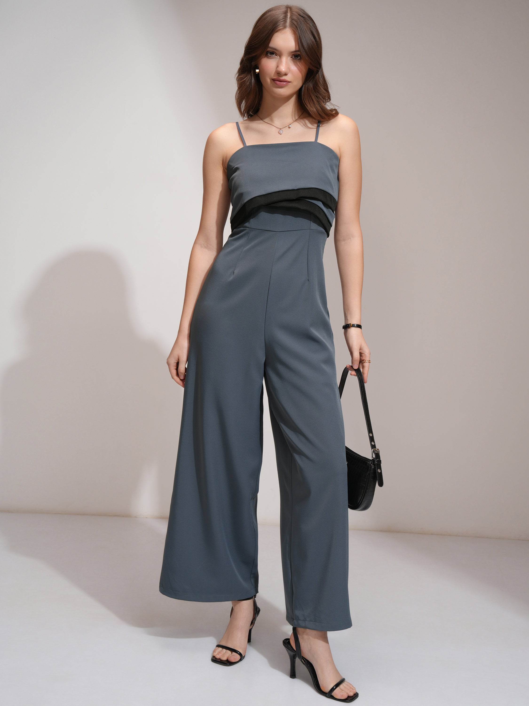 Tokyo Talkies Women Grey Solid Jumpsuit - Grey - Image 2