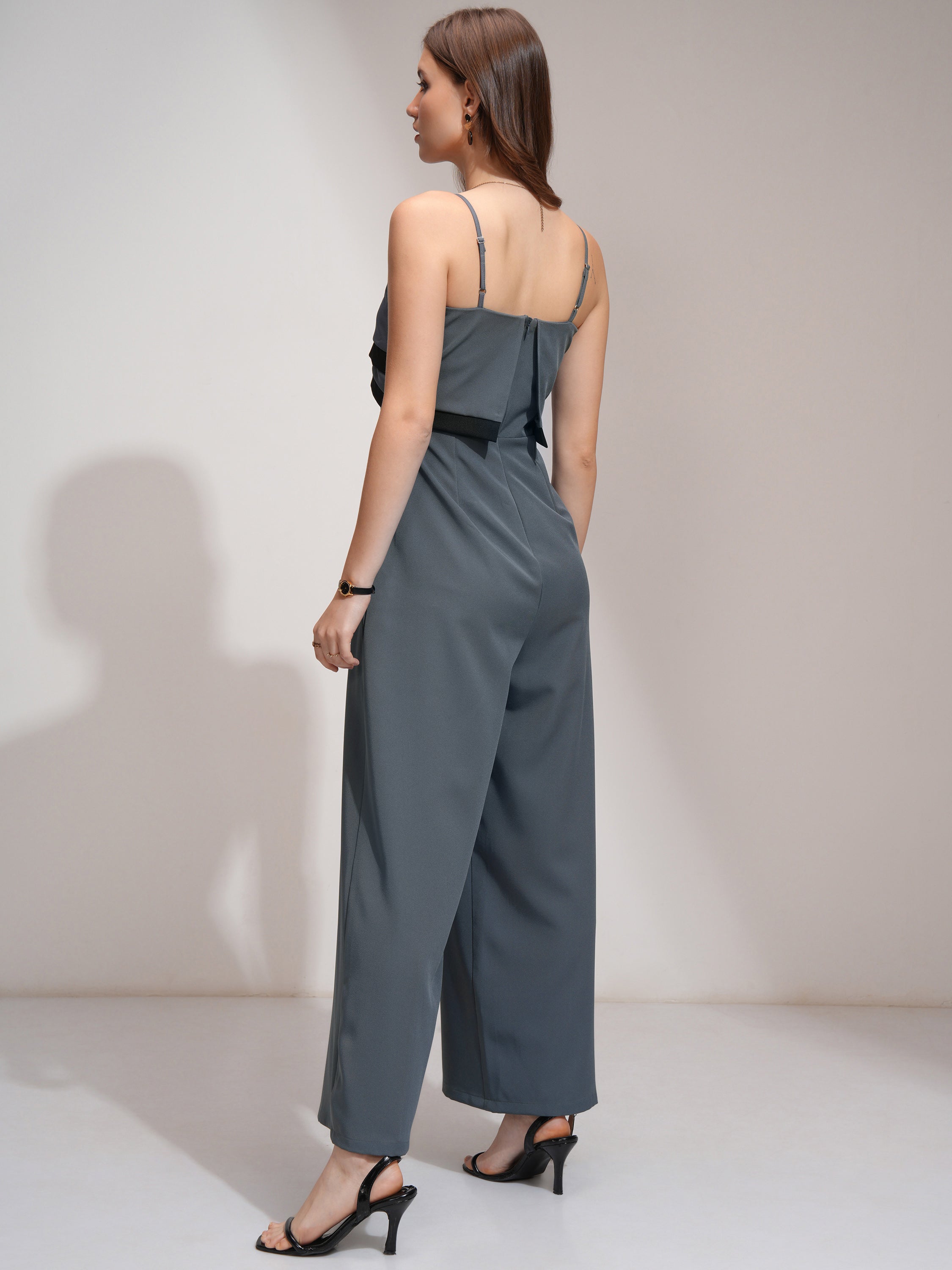 Tokyo Talkies Women Grey Solid Jumpsuit - Grey - Image 3